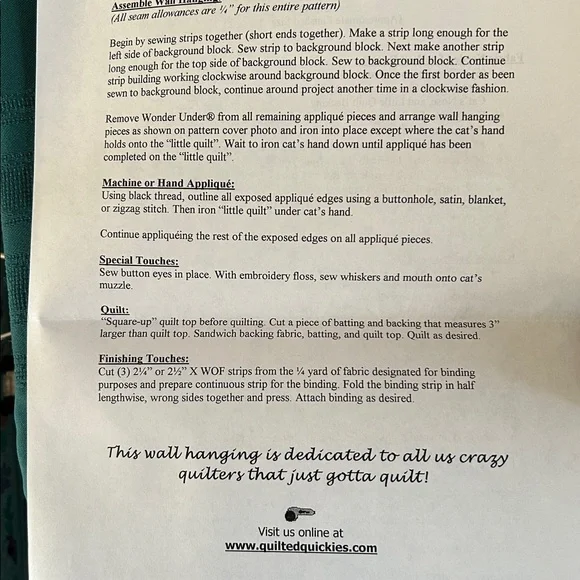 Quilting Kit- Quilted Quickies-Gotta Quilt Wall Hanging- New in Package - Picture 9 of 11